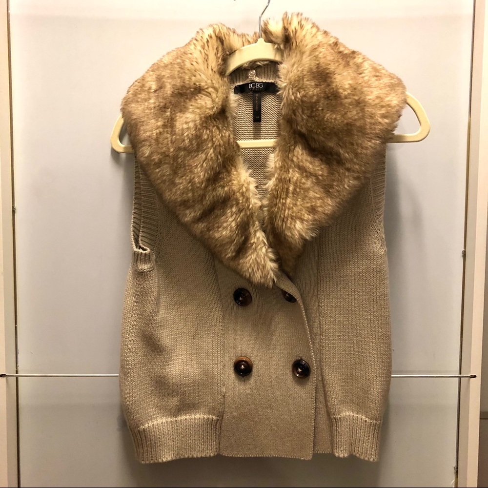 BCBG Paris Detachable Fur Vest XXS